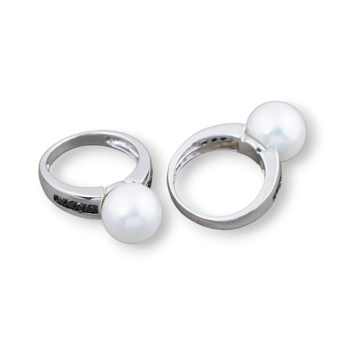 925 Silver Ring With Zircons And Mallorcan Pearls 22x32mm