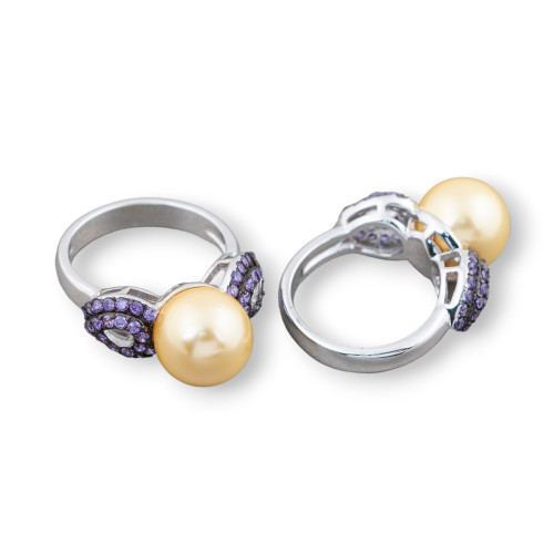 925 Silver Ring With Zircons And Mallorcan Pearls 23x32mm