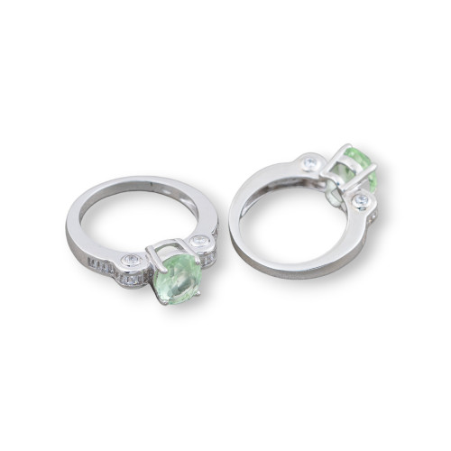 Ring aus 925er Silber mit Zirkonen und grünem Hydrothermalstein, 23 x 27 mm