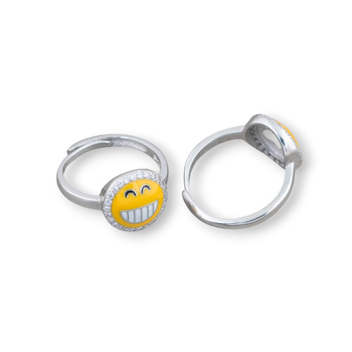 Anillo Plata 925 Emoji Y Circonitas 10mm Tamaño Ajustable MOD2