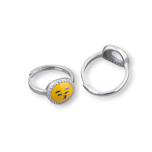 Bague Argent 925 Emoji Et Zircons 10mm Taille Ajustable MOD3