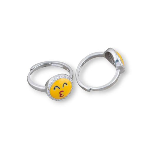 Anello Di Argento 925 Emoji E Zirconi 10mm Misura Regolabile MOD4