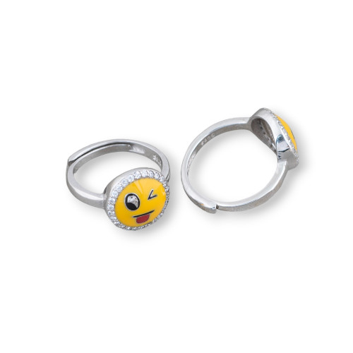 Bague Argent 925 Emoji Et Zircons 10mm Taille Ajustable MOD5