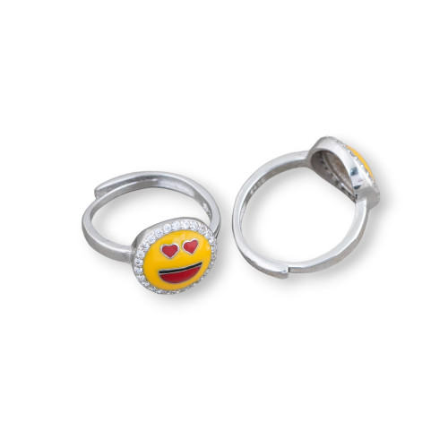 Bague Argent 925 Emoji Et Zircons 10mm Taille Ajustable MOD6