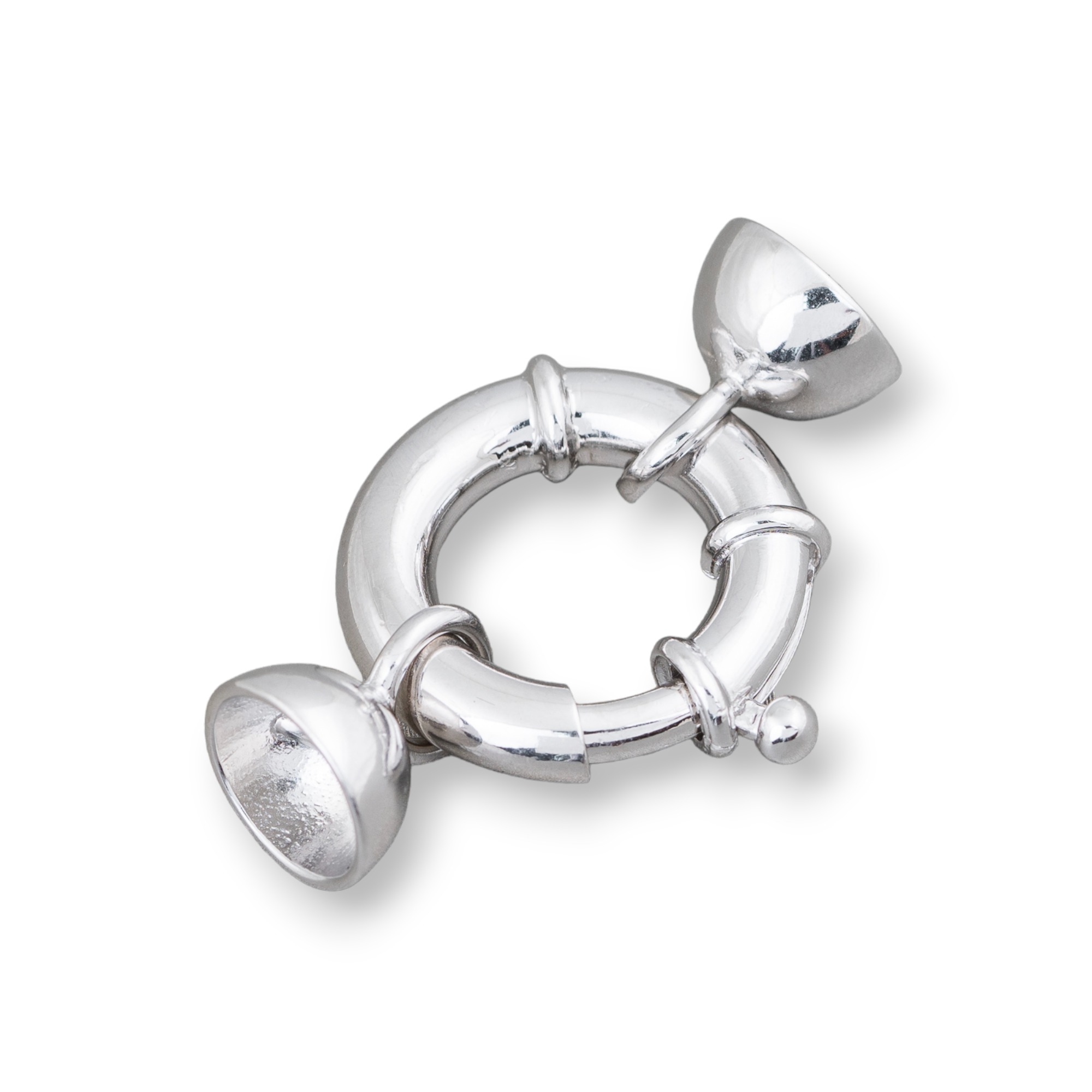 Chiusura Di Argento 925 Anello A Molla 20mm Canna 4mm Con Coppette 10mm 1pz Rodiato