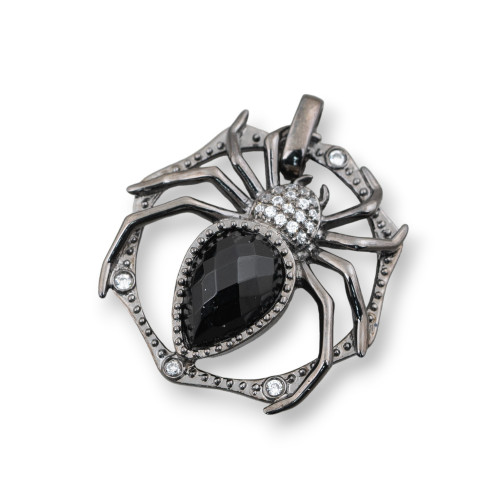 Colgante De Plata 925 Bruñida Con Circonitas Y Piedra Hidrotermal 25x28mm Negro