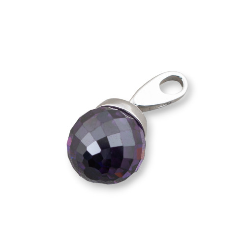 925 Silver Pendant With Hook And Ball Of Faceted Purple Zircons 12x25mm