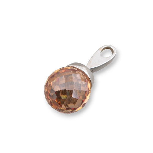 Pendant Pendant Of 925 Silver With Hook And Sphere Faceted Champagne Zircons 12x25mm