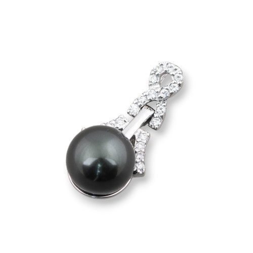 925 Silver Pendant With Dark Green Mallorcan Pearls 14x30mm