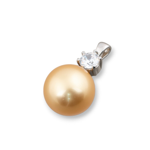 Ciondolo Pendente Di Argento 925 Con Zirconi E Perle Di Maiorca Gold 16x28mm