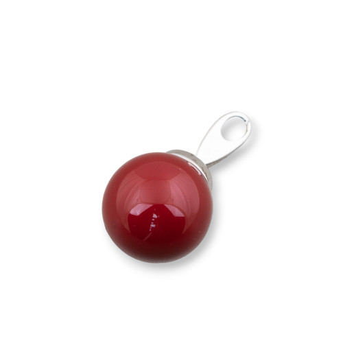 Anhänger aus 925er Silberhaken und mallorquinischen Perlen, rote Kugel, 14 x 28 mm
