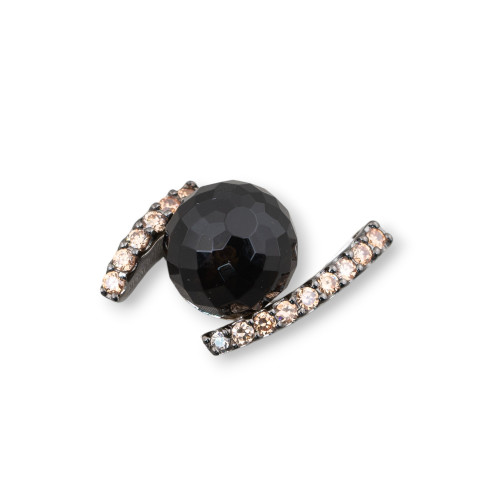 Pendant Of 925 Silver Faceted Onyx With Champagne Zircons 16x24mm