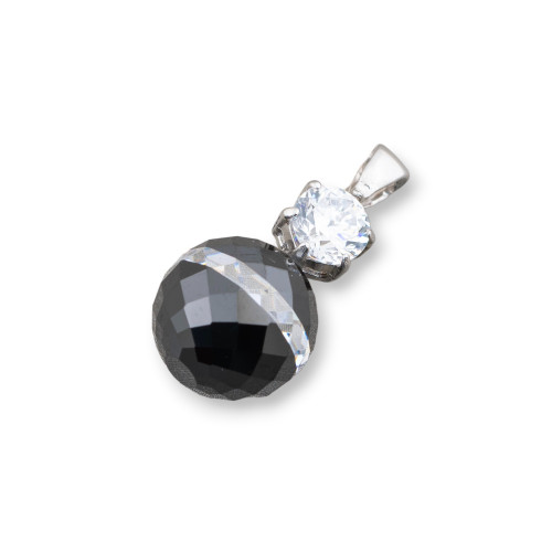 Pendant Of 925 Silver Striped Black Zircon With Light Point 12x25mm