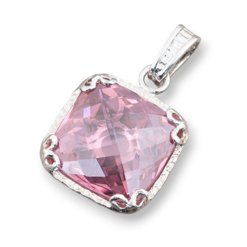925 Silver Pendant With Set Zircons And Crystal Square 23x38mm