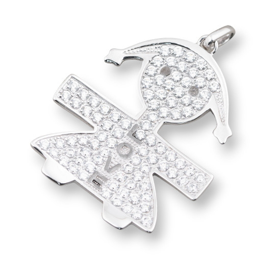 Pendentifs Argent 925 Grande Fille Amour Avec Zircons 40x53mm