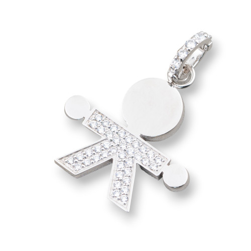 Pendenti Di Argento 925 Bimbo Con Zirconi 29x40mm