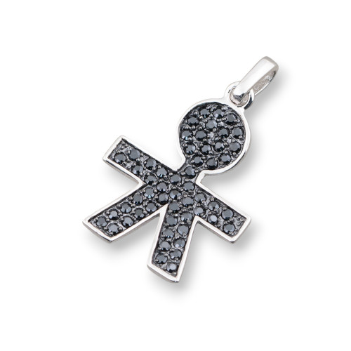 Pendentifs Bébé en Argent 925 Avec Zircons Noirs 21x33mm