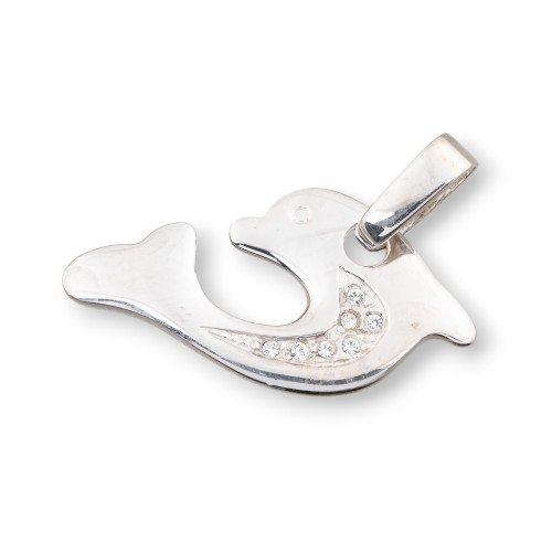 925 Silver Dolphin Pendants With Zircons 20x33mm