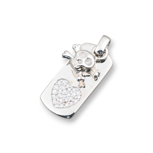 925 Silver Pendants Heart Medal With Pirate Skull Pendant And Zircons 10x25mm