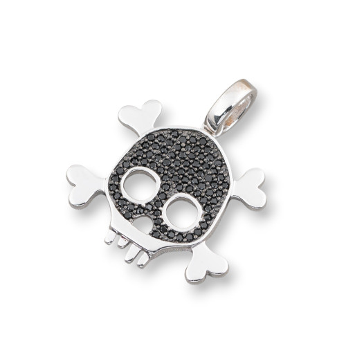 925 Silver Pirate Skull Pendants With Black Zircons 25x28mm