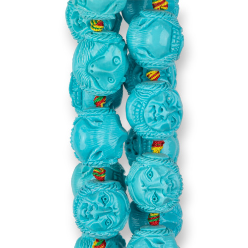 Résine Rond Gravé Double Face 18mm 16pcs Turquoise