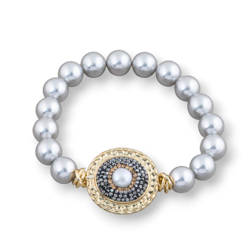 Elastic bracelet with 10mm Majorca pearls and central Marcasite MOD6