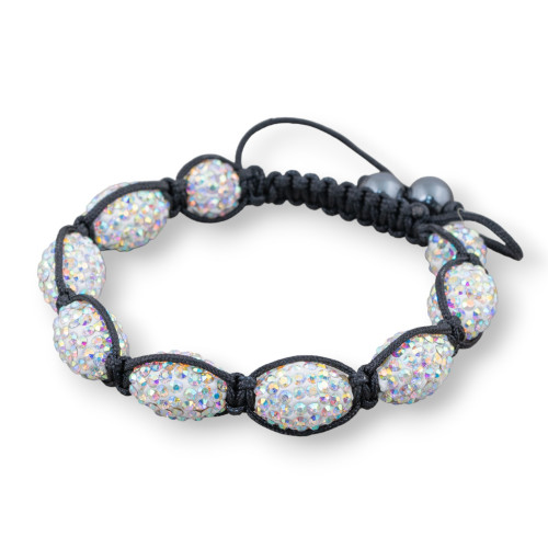 Bracciale Shamballa Con Strass Ovale 11x16mm Bianco Boreale