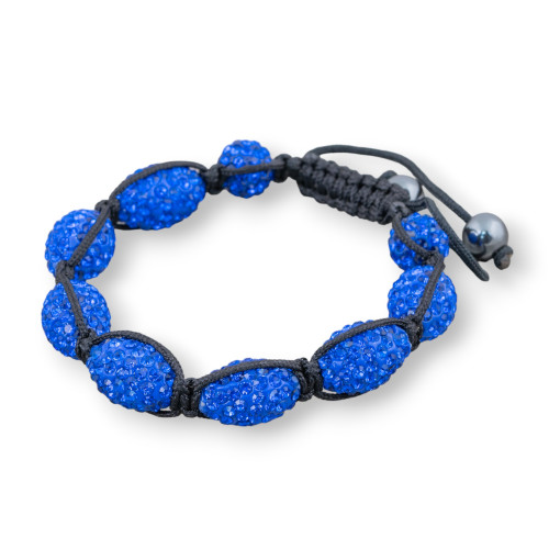 Shamballa Bracelet With Oval Rhinestones 11x16mm Blue