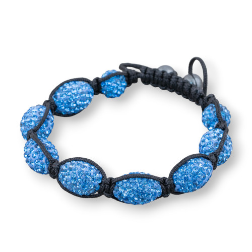 Shamballa Bracelet With Oval Rhinestones 11x16mm Light Blue