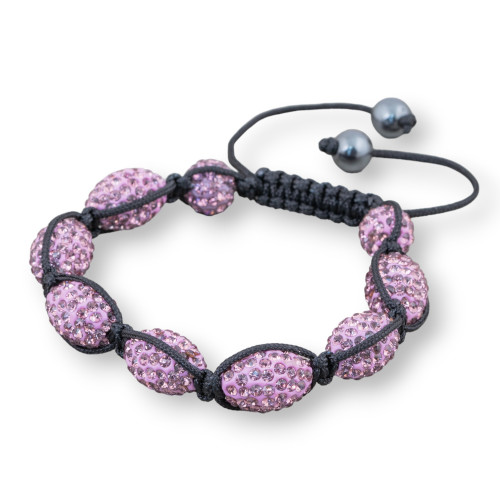 Shamballa Bracelet With Oval Rhinestones 11x16mm Powder