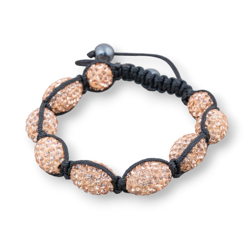 Shamballa Bracelet With Oval Rhinestones 11x16mm Peach