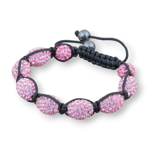 Shamballa Bracelet With Oval Rhinestones 11x16mm Pink