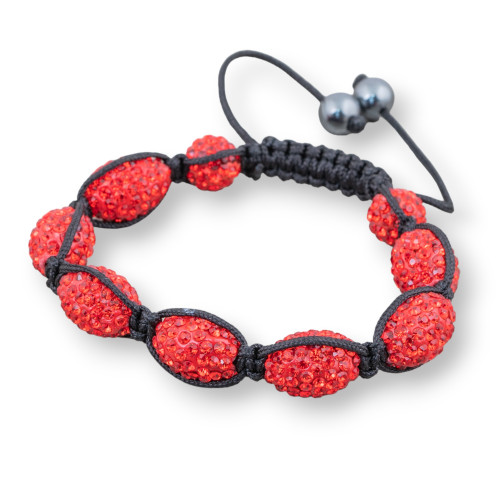 Shamballa Bracelet With Oval Rhinestones 11x16mm Red