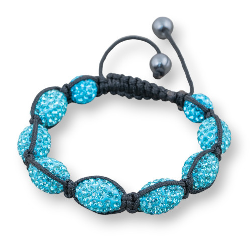 Shamballa Bracelet With Oval Rhinestones 11x16mm Turquoise