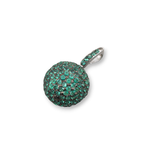 925 Silver Pendant With Green MicroPave Zircons 14x25mm
