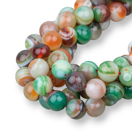 Green Floral Agate Striped Smooth Round 12mm