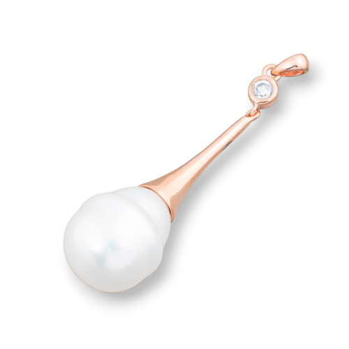 925 Silver Pendant With Mallorcan Pearls 16x55mm Rose Gold