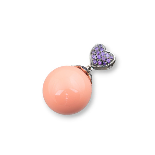 Pendant Pendant Of 925 Silver Hook With Purple Zircons And Salmon Pink Mallorcan Pearls 14x27mm