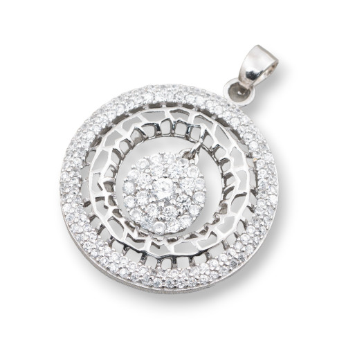 Round 925 Silver Pendant With Zircons 28x36mm
