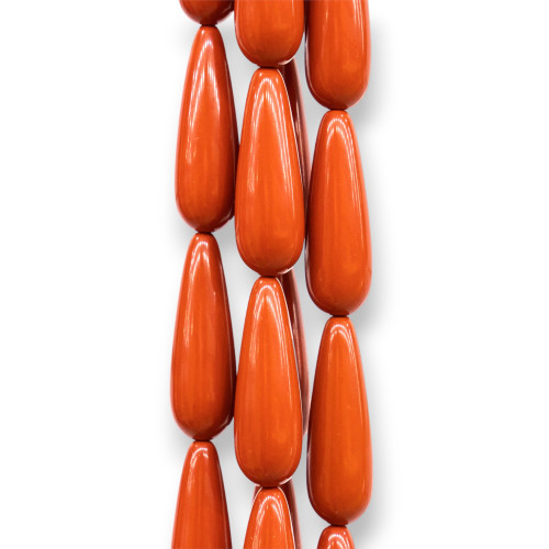 Sardinian Red Coral Paste Smooth Drops Briolette 10x40mm