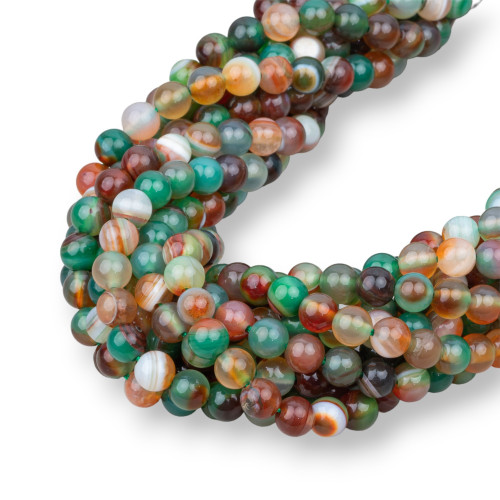 Green Floral Agate Striped Smooth Round 06mm