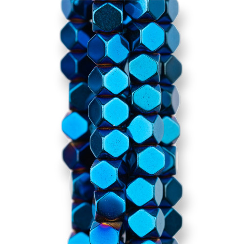 Hematite Faceted Cube 04mm Blue