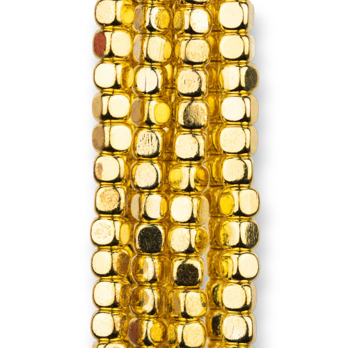 Λοξοτομημένος Κύβος Αιματίτης 4mm χρυσός 18 καρατίων