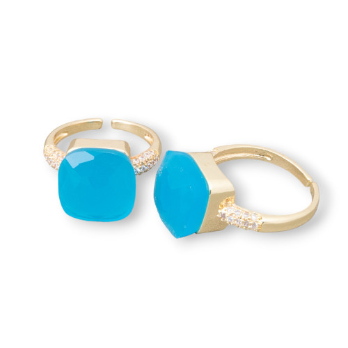 Bague Bronze Avec Coussin Oeil De Chat 13mm Avec Zircons Serti Turquoise