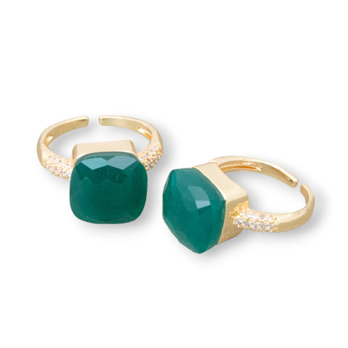 13mm Cushion Cat's Eye Bronze Ring With Zircons Set Emerald Green