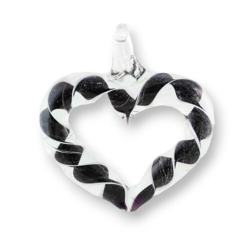 Pendente Di Vetro Di Murano Cuore 45mm 2pz Nero