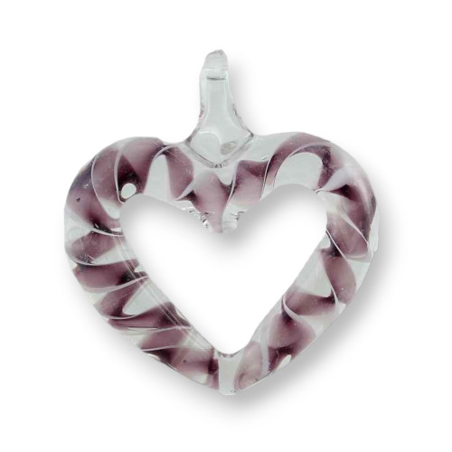 Murano Glass Heart Pendant 45mm 2pcs Purple