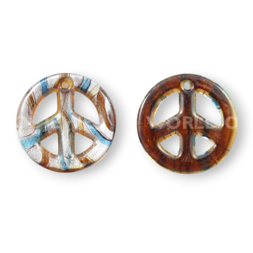 Murano Glass Peace Pendant 50mm - 2pcs - Brown