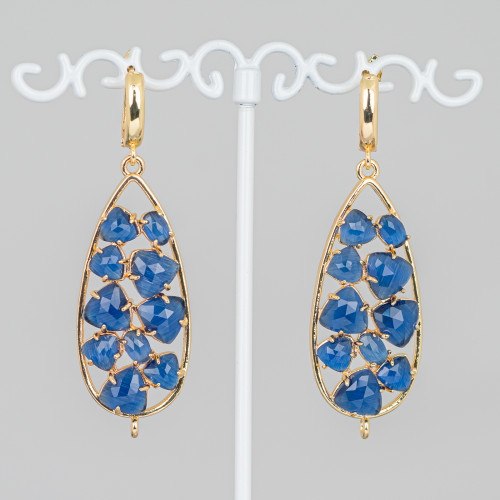 19x60mm Blue Cat's Eye Drop Cabochon Bronze Stud Earrings