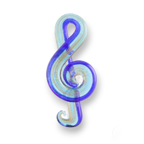 Murano Glass Pendant Musical Note 30x65mm 2pcs Blue